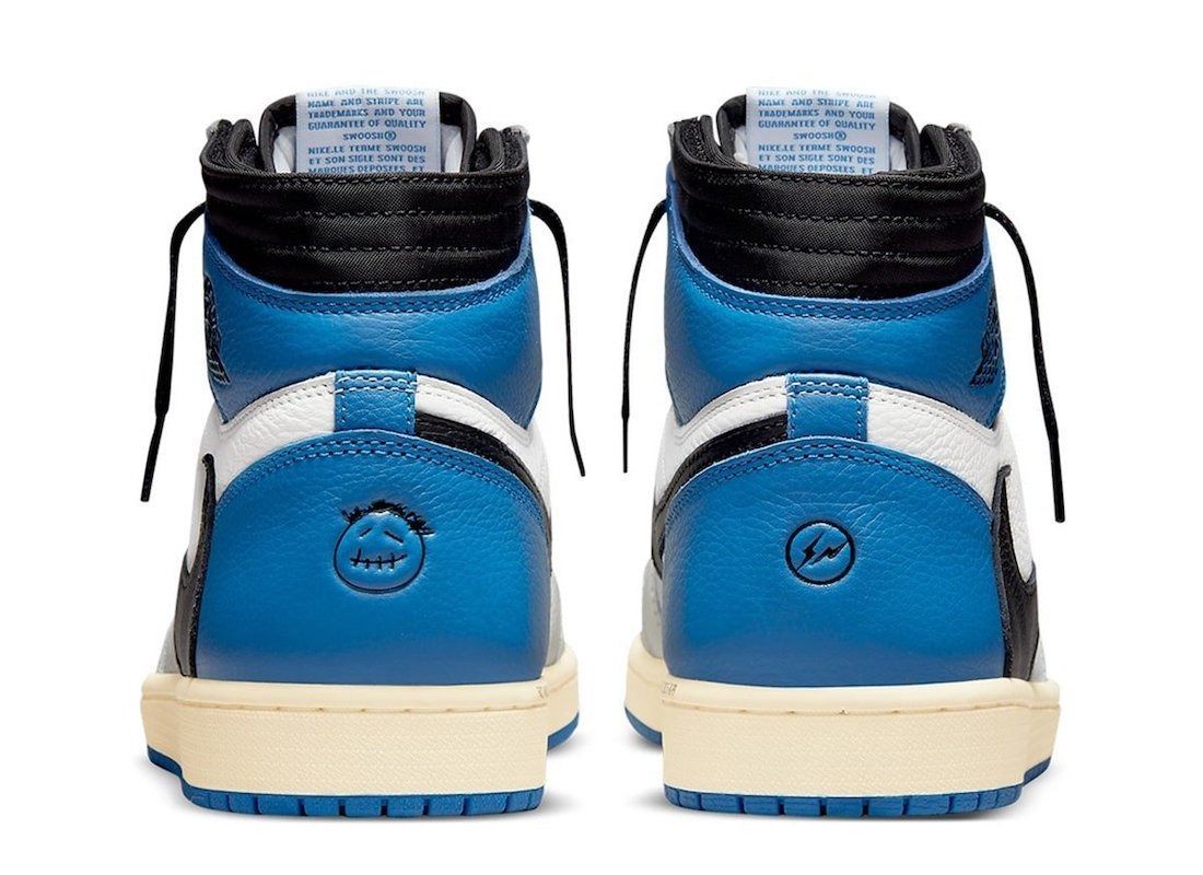 Nike Air Jordan 1 Travis Scott Fragment aj1 High og, синий с белым и черным, кожа, мужские